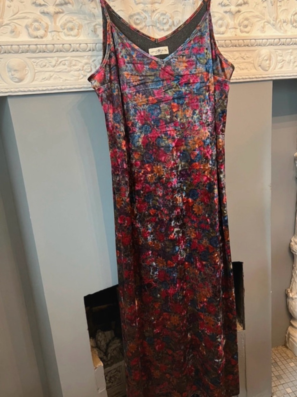 NATURAL LIFE Multicolor Floral Velvet Maxi Dress NWT